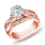 Rose Gold Yaffie Bridal Set with Certified Cushion Diamond, 1ct Total Diamond Weight