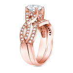 Certified Cushion Diamond Bridal Ring Set with 1ct TDW in Yaffie Rose Gold
