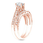 Certified Diamond Bridal Set with Rose Gold Curved Band - 1ct TDW