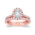 Certified Oval Diamond Halo Bridal Ring Set with 1ct TDW in Yaffie Rose Gold