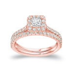 Certified Princess Diamond Halo Bridal Ring Set - Yaffie Rose Gold, 1ct TDW