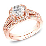 Certified Round-cut Diamond Bridal Ring Set with 1ct TDW, in stunning Rose Gold by Yaffie.