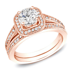 Certified Round-cut Diamond Bridal Ring Set with 1ct TDW in Yaffie Rose Gold