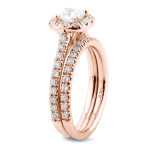 Rose Gold Cushion Diamond Halo Bridal Set with 1ct Total Diamond Weight from Yaffie
