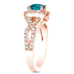 Braided Halo Blue Diamond Ring with 1ct TDW in Yaffie Rose Gold