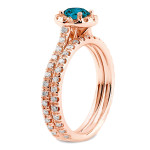 Rose Gold Halo Bridal Ring Set with 1ct TDW Round Diamond from Yaffie