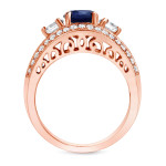 Rose Gold Sapphire and Diamond Ring, 1 Carat Total Weight