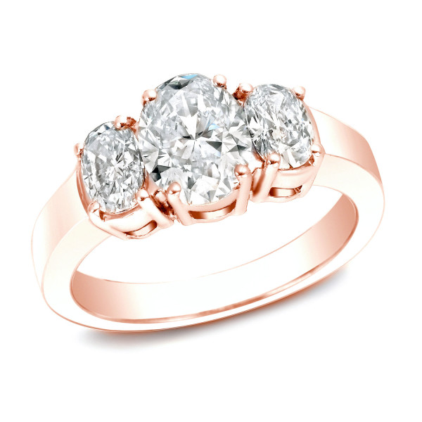 Certified Three-Stone Diamond Ring with 2 1/3ct TDW in Radiant Rose Gold by Yaffie