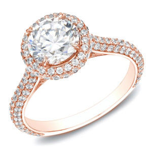 Certified 2ct TDW Diamond Halo Engagement Ring in Yaffie Chic Rose Gold