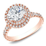 Stunningly Certified 2ct TDW Rose Gold Split-shank Halo Diamond Ring for Engagements by Yaffie