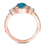 3-stone Halo Blue Diamond Engagement Ring with Yaffie Rose Gold and 3/4ct TDW