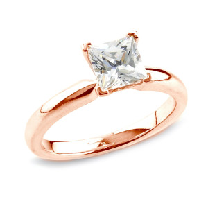 Certified Princess Diamond Solitaire Ring - Yaffie 3/4ct TDW in Rose Gold