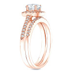 Rose Gold Princess Diamond Bridal Ring Set with 3/4ct Total Diamond Weight by Yaffie