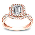 Elegant Yaffie Split Shank Engagement Ring with Rose Gold and Emerald Halo Diamonds (4/5 ct TDW)