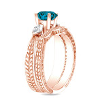 Rose Gold Bridal Ring Set with Stunning Blue Diamond | 4/5ct TDW