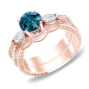 Blue Diamond Bridal Ring Set with Yaffie Rose Gold and 4/5ct TDW