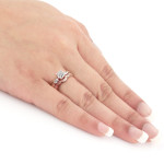 Certified Diamond Trio Wheat Carved Bridal Ring Set in Yaffie Rose Gold