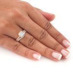 The Yaffie RoseGold Engagement Wedding Ring Set with 1 1/5ct TDW Princess-Cut Diamond Halo.