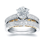 Certified 1 3/4ct TDW Round Cut Gold Bridal Ring Set with Two Tone Yaffie Diamonds