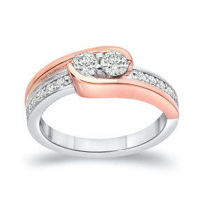 Gold Two-Tone Ring with Round Cut 1ct TDW Two-Stone Diamond Engagement
