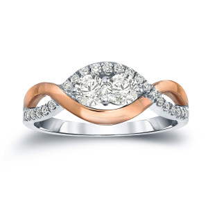 Two-Tone Gold Engagement Ring with Double 1ct TDW Round Diamonds