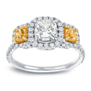 Certified Cushion Cut Diamond Engagement Ring in Two-Tone Gold - Yaffie 2ct TDW