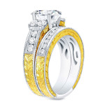 Certified 2ct TDW Three Stone Diamond Bridal Set with Stunning Two-Tone Gold Design by Yaffie.