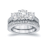 Bridal Set: Yaffie 1 1/2ct Filigree White Gold Ring with 3 Certified Stones!