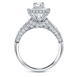 Diamond-studded Yaffie Engagement Ring in White Gold with Bezel Setting, totaling 1 1/2 carats.