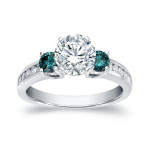 Sparkling Yaffie White Gold Engagement Ring with 1.5ct White and Blue Diamonds in Round Cut