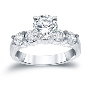 Sparkling Yaffie White Gold Engagement Ring with 1 1/2ct TDW Round Diamonds in Five Stone Setting