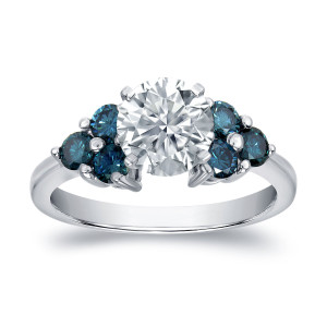 Certified Blue and White Diamond Ring by Yaffie, set in White Gold with 1 1/3ct Total Diamond Weight.