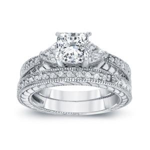 White Gold 1 1/3ct TDW Certified Princess-cut Diamond Bridal Ring Set - Custom Made By Yaffie™