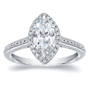 Yaffie Halo Marquise Diamond Ring in White Gold with 1 1/3ct Total Weight - Perfect for Engagement!