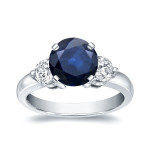 Blue Sapphire & Diamond Three Stone Ring in Yaffie White Gold (1 1/4ct & 3/4ct TDW)