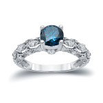 Engage in Style with Yaffie White Gold Blue and White Diamond Ring, Totaling 1 1/4 Carat Weight