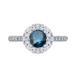White Gold Yaffie Engagement Ring with a Dazzling 1 1/6ct Total Diamond Weight Blue and White Halo