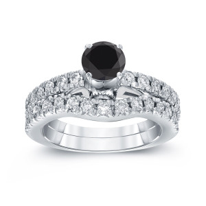 Yaffie ™ Unique Creation: The 1 3/4ct TDW Black Diamond Ring Set in White Gold
