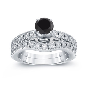 Yaffie ™ Unique Creation: The 1 3/4ct TDW Black Diamond Ring Set in White Gold