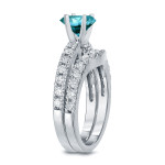 Blue Sparkle White Gold Ring Set with 1 3/4ct TDW Round Diamonds by Yaffie
