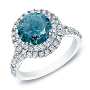 Blue Round Diamond Ring with 1 5/8ct TDW in Yaffie White Gold