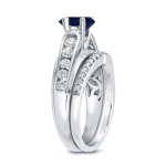 White Gold Bridal Ring Set with Blue Sapphire and Diamond Sparkle (0.5ct & 0.8ct) by Yaffie