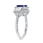 Blue Sapphire and Halo Diamond Ring with 1ct White Gold and 1 1/4ct Total Diamond Weight by Yaffie