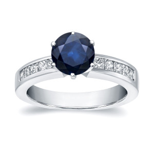 Blue Sapphire and Diamond Ring with 1ct White Gold