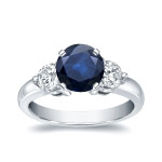 White Gold Blue Sapphire and Diamond Three Stone Ring from Yaffie with 1ct and 3/4ct TDW