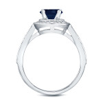 Breathtaking Blue Sapphire with 3/5ct Total Diamond Weight, Yaffie White Gold Bridal Ring Set.