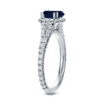 White Gold Halo Ring with 1ct Blue Sapphire and Sparkling 3/5ct TDW Round Diamonds