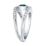 Blue and White Bezel Diamond Ring - Yaffie White Gold with 1ct TDW