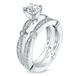 Certified 1ct TDW Diamond Bridal Ring Set with Yaffie White Gold Round Stones.
