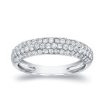 Multi-Row Pave Diamond Ring with 1ct TDW Round Cut Diamonds in White Gold by Yaffie